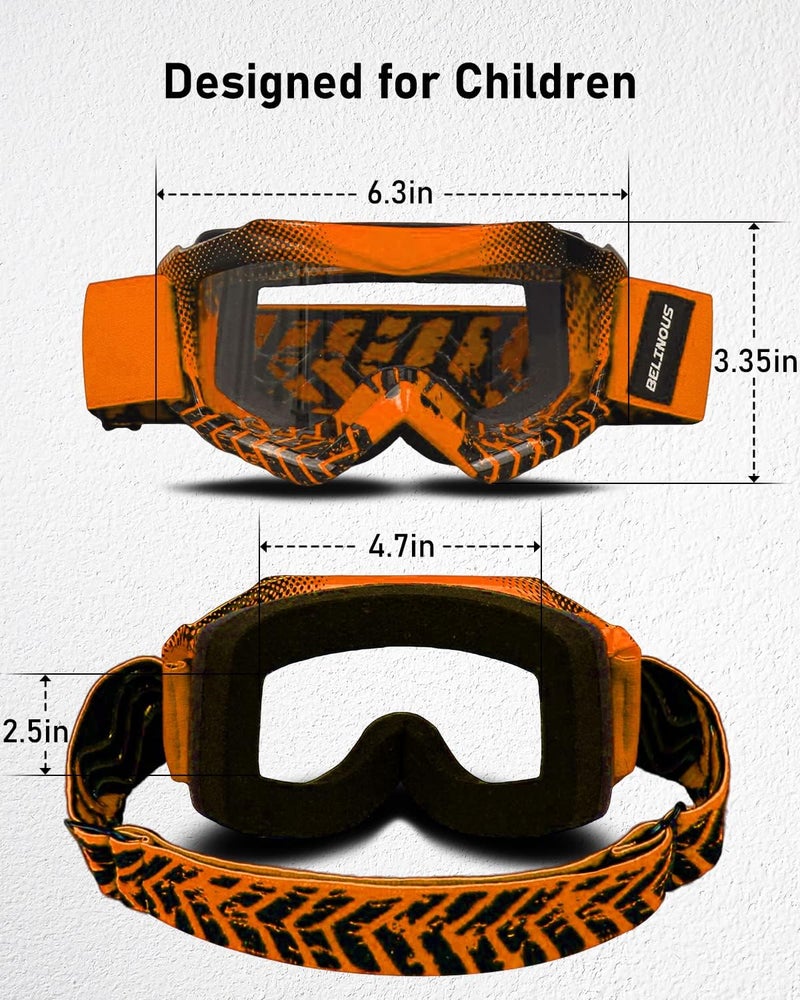 BELINOUS Kid Riding Goggles for ATV Dirt Bike Motorcycle Motorcross MX, Youth Dirt Bike Goggles for Kids 3-12 with Soft Strap - Image 2